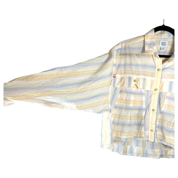 BDG Urban Outfitters Stripe Cropped Shirt Long Sleeve Oversized Large NEW - Picture 2 of 8